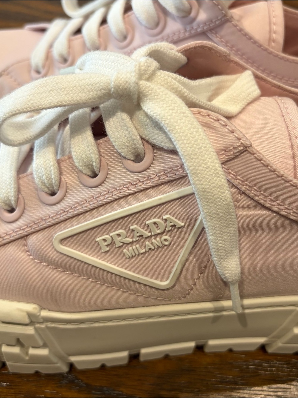 Prada Double Wheel Light Pink Nylon Chunky Platform Sneakers, Size 38.5 - Picture 4 of 10
